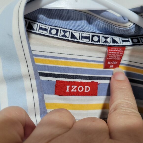 Izod Button Down Shirt XL Mens Long Sleeve Blue Yellow Striped - Picture 6 of 6